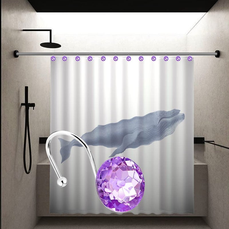 Yapicoco 12PCS Shower Curtain Hooks Rings for Bathroom, Stainless Steel Rust Resistant Decorative Rhinestones Shower Curtain Rings Hangers for Shower Curtains, Clothing, Towels, etc. (Purple) - Image 5